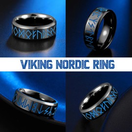 ELFASIO Viking Rings for Men Norse Black Viking Runes Amulet Ring Stainless Steel Luminous glow Jewelry for Men Women Boys Size 7-12, Non-Precious Metal, No Gemstone