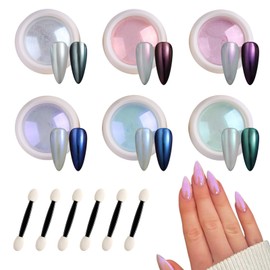 SUTOKAKA Pearl Chrome Nail Powder 6 Colors Metallic Mirror Effect Mermaid Chrome Powder Iridescent Aurora Nail Pigment Glitter Rubbing Dust for Nail Art Decoration Gel Polish