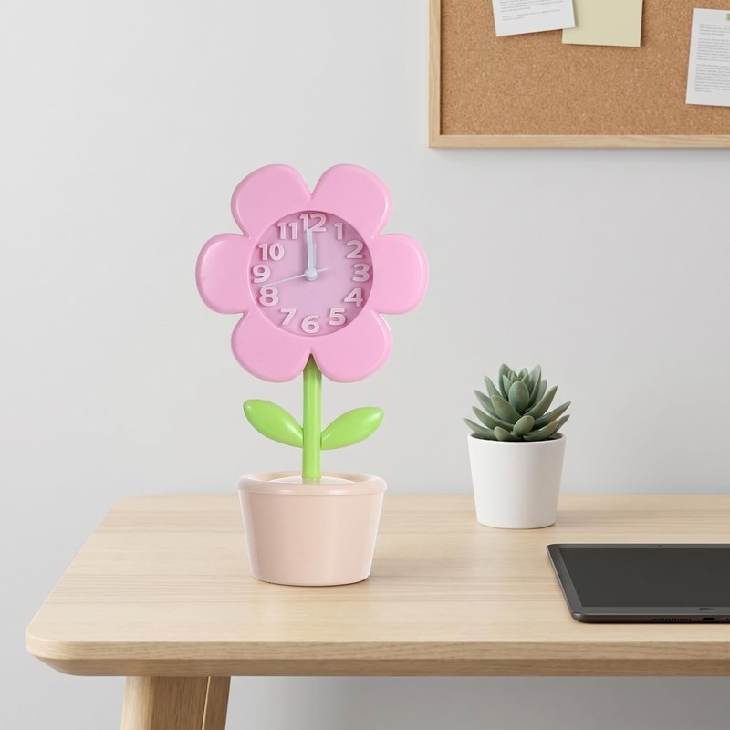 Artibetter Cute Flower Alarm Clock for Girls: Silent Movement &