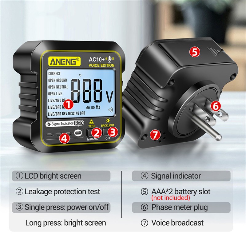 ANENG Multi-function Voice Broadcast Socket Tester Leakage Protection Socket Polarity