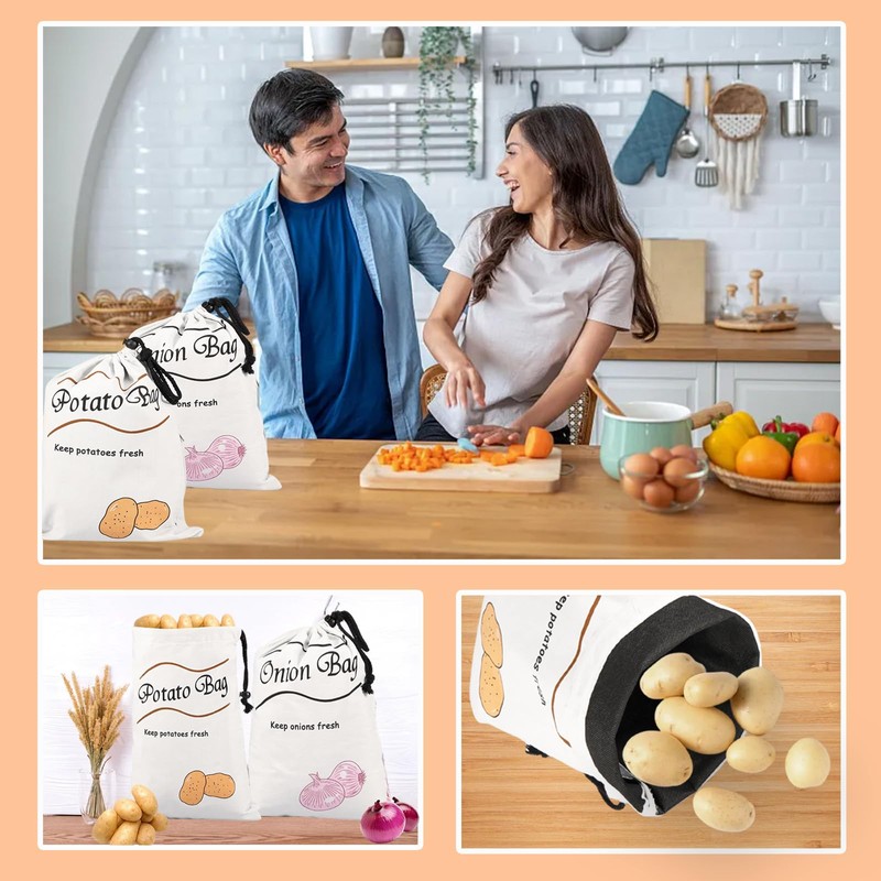 Potato Onion Storage Bag Set, Potato Bag with Drawstring Closure,