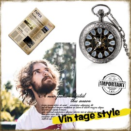 JewelryWe Retro Hand Winding Mechanical Pocket Watch Vintage Floral Pattern Roman Numerals Watch Pocket Watches with Chain and Gift Box, Black/Silver, Silver Flowers Roman Numerals, Christmas Day,