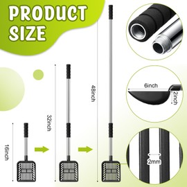 Willinglong 48 Inch Metal Chicken Coop Pooper Scooper (16 to 48 Inch) Long Handle Litter Scooper with Detachable Stainless Steel Long Handle Gloves Accessory for Cleaning Chicken Coop Litter (Black)