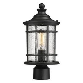 Emliviar Outdoor Post Light Fixtures, 15 Inch Farmhouse Modern Lamp Post Lighting for Outside, Black Finish with Seeded Glass, XE229P BK