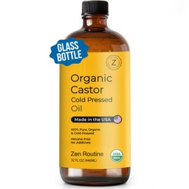 Organic Castor Oil (Glass Bottle) 32oz – Stomach, Hair Growth Oil & Eye Lashes, USDA Certified, 100% Cold Pressed Unrefined Pure Caster for Pack Wrap, Aceite de ricino, Hexane Free – Made in the USA