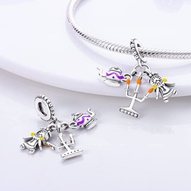 CYCUFF 925 Sterling Silver Charms Suitable for Charm Necklaces, Bracelet Pendants Beads Jewellery Gift for Family Friends Women (Beauty and The Beast Charm)