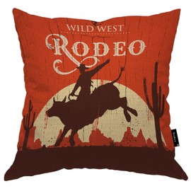 Beabes Cowboy 18x18 Decorative Throw Pillow Cover Retro Western Cowboy Bull Desert Sunset Double-Sided Couch Pillow Case Accent Cushion Covers for Home Sofa Bedroom Car Office
