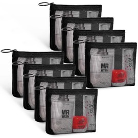 Fassave 8 Pack Mini Zipper Mesh Makeup Bags, Nylon Cosmetic Bags Toiletry Purse Travel Organizer Bags Inside Bag for Office Travel Organization (Widened-Black, XS)
