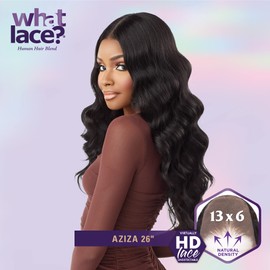 Sensationnel What Lace 13x6 Wigs - Cloud 9 Synthetic Hair Hand Tied HD Lace with Whatlace Signature Natural Preplucked Hairline Illusion Lace Frontal Lace wig - Human hair Mix AZIZA 26 inch HHM (1B)