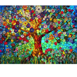 500 Piece Puzzles for Adults Stained Glass Tree of Life Flower Puzzle for Adults Colorful Mosaic Jigsaw Puzzles 500 Pieces with Letters on Back Hard Impossible Difficult Challenging Family Puzzle