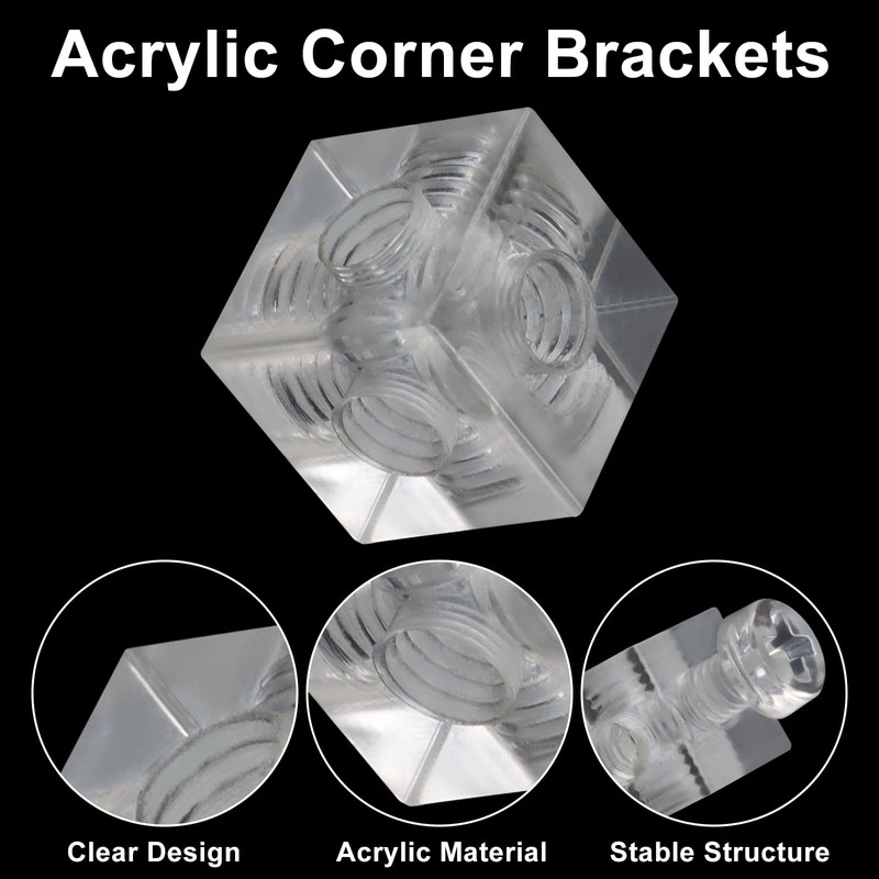 Piutouyar 20 Pack Acrylic Corner Brackets, Clear Cube Corner Brace