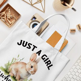 WAITPI Cute Rabbit Bunny Canvas Tote Bag Gifts for Women Rabbit Lovers Owner, Who Loves Rabbits Tote Bags, Funny Aesthetic Reusable Tote Bag for Shopping Camping