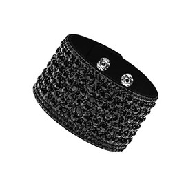 Caiyao Boho Bangle Leather Bracelet for Women Rhinestone Bangle Bracelet for Teen Wide Edge Bracelet Leather Wrap Cuff Bracelet-black