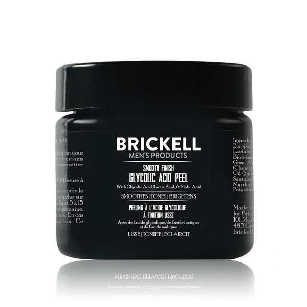 Brickell Men's Smooth Finish Glycolic Acid Peel For Men, Natural and Organic, Anti-Aging Peel for Wrinkles, 59 mL, Scented