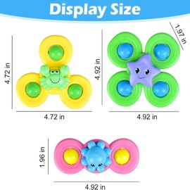 3 Piezas de Juguetes Giratorios Para Bebés, Juguetes de Baño Para Bebés, Elementos Esenciales de Viaje Para Aviones, Juguetes Para Niños Pequeños de 1 a 3 Años con Ventosa Giratoria (Dinosaurio)