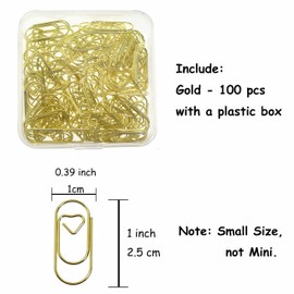 100 Pcs Small Gold Paper Clips Heart Shaped Paperclips, 1 inch Cute Decorative Paper Clips, Wedding Invitation Accessories