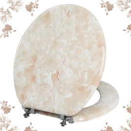 Round Toilet Seat Natural Wood Toilet Seat with Zinc Alloy Hinges, Easy to Install also Easy to Clean, Anti-pinch Marble Toilet Seat by Angol Shiold (Round, Beige Pink)