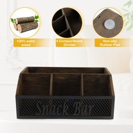 Xbopetda Snack Organizer for Pantry Shelf, Wooden Snack Box Container, 4-Compartment Chips Organizer Snack Bar Station Decor, Snack Storage Food Baskets for Kitchen Pantry Organizers and Storage