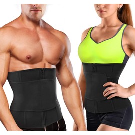 Sawaiko Corset Compression Waist Cincher for Men Women Tummy Tightening Waist Support Adjustable Zipper Hook Tape Neoprene Sweat (Black, XL)