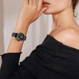 SHENGKE SK Fashion Crystal-Accented Watch for Women with Roman Numerals, Easy Read Dial Watch. (Black Rosegold)