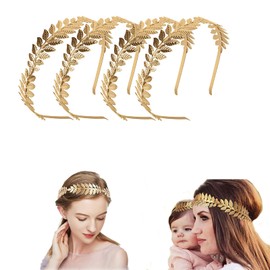 4 Pezzi Gold Headpiece Headband Bride, Roman Goddess Headband, Laurel Wreath, Golden Hair Accessories Women, for Wedding, Party, Dance Party, Fashion Show, 4 Pieces, Headpiece