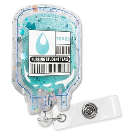 XQLZY Funny Nursing Student Tears Glitter Badge Scroll, Cute Infusion Bag ID Tag Office Nurse Retractable Clip Badge, Birthday Graduation Gift for Doctor Nurse Graduate Office Worker Nurse Student