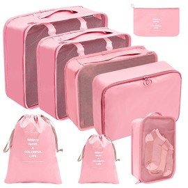 Suitcase Organiser Set, 8 Pieces Packing Cubes, Packing Cube Set for Holiday and Travel Accessories, Organiser System for Suitcases, Organiser Bag for Clothes, Shoes, Cosmetics (Pink)