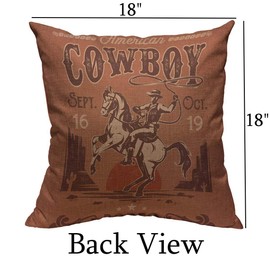 Mugod Cowboy Decoration Throw Pillow Cushion Covers Rodeo Poster with a Cowboy Sitting on a Rearing Horse in Retro Style Decorator Funny Pillows for Sofa Home Decor Couch Pillow Case 18 X 18 Inch