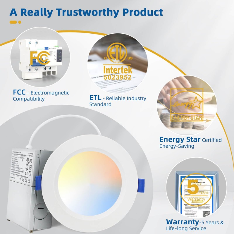 4 Pack 6 Inch Recessed Lighting with Junction Box,16W 1800LM