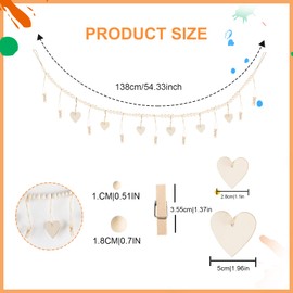 Encuryna Pack of 2 Photo Rope with Wooden Clips, DIY Picture Frame, Wall Decoration, 250 cm Beads & Heart Photo Line with Wooden Clips, for Hanging Photo Postcards, Picture Frames