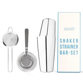 barmate Cocktail Shaker Made of Stainless Steel, Professional Boston Shaker, High-Quality Bar Accessories, 2-Piece 750 ml (Set of 3 (Shaker + 2 Strainers)