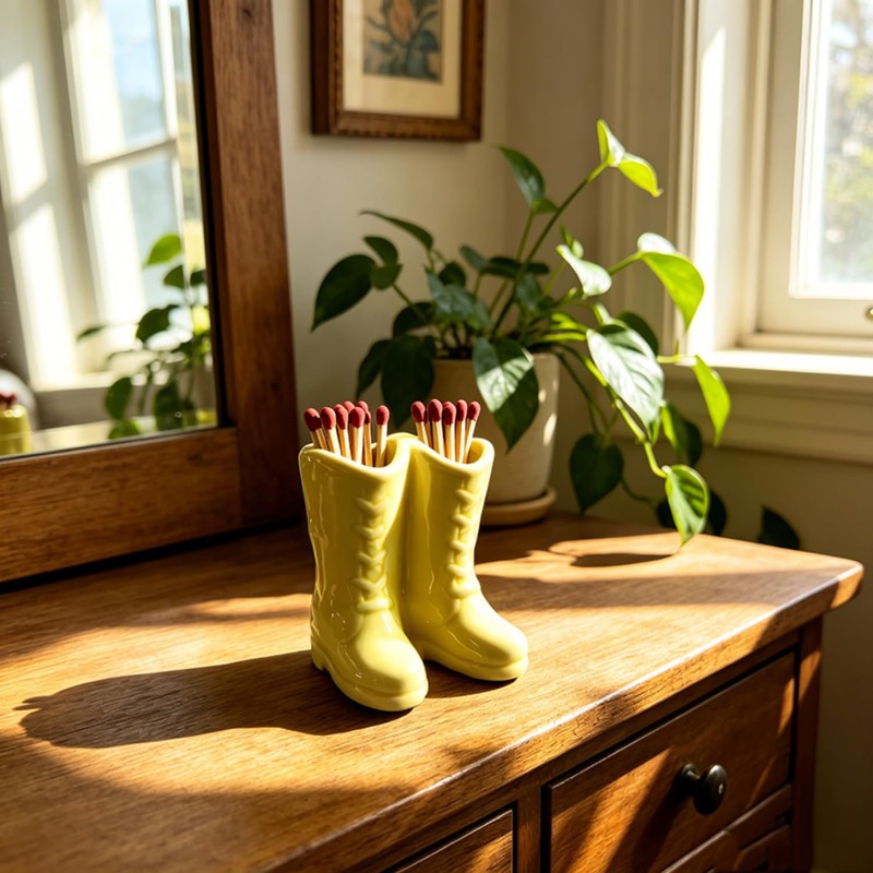 WJINNG Cowboy Boot Match Holder, Match Holder with Striker, Decorative