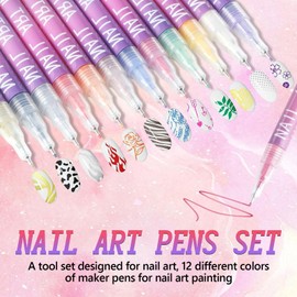 12 Colors Nail Art Pens Set, Nail Art Marker, Nail Doodle Pens, 0.5 MM Nail Polish Pens Set, Waterproof and Quick-drying Nail for DIY Nails Art Design Manicure Tools