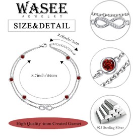 January Birthstone Anklet Bracelet for Women 925 Sterling Silver Garnet Birthstone Adjustable Anklets Birthday Anniversary Christmas Bracelet/Anklets Jewelry for Women