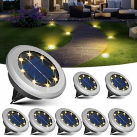 ALEGRE® 8 Stk Solar Bodenleuchten Aussen, Led Gartenbeleuchtung Solar Außen, Warmweiß Wasserdicht Boden Solarleuchten mit 8 LEDs, Led Solare Gartenleuchten, Solarlampen für Rasen Auffahrt Gehweg Patio