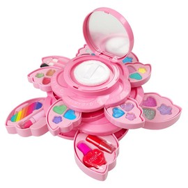 Heart-Shaped Glowing Makeup Kit with Lights Girls Toys for Toddlers, Washable Pretend Play Makeup Toys Set for Princess Dress Up with Nail Art Pen & Mirror, Birthday Gifts for Girls Kids:_Multi-layered Foldable Makeup Toys