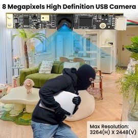 ELP USB Camera 8MP 30fps USB Camera Module with Microphone 105 Degree Wide Angle Lens Lightburn Camera PC Computer Camera 2448P 3D Printer Camera Compatible with Windows Mac OS Rasberry pi