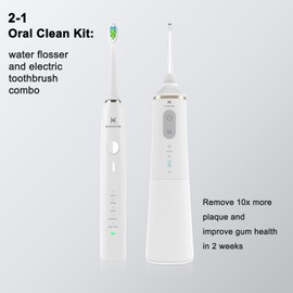 Water Dental flosser & Electric Toothbrush Combo- Brushing & Flossing- for Teeth Cleaning and Gum Health (White)