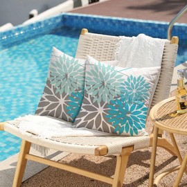 DFXSZ Outdoor Pillow Covers 16x16 Inch Set of 2 Blue Flower Decorative Waterproof Summer Outdoor Pillow Covers for Patio Funiture Garden Couch 168H