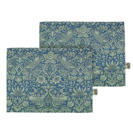 Half Moon Bay Strawberry Thief - by William Morris - Sage Green/Blue 15.75 x 12 Inch 100% Recycled Cotton Table Placemats; Set of 2
