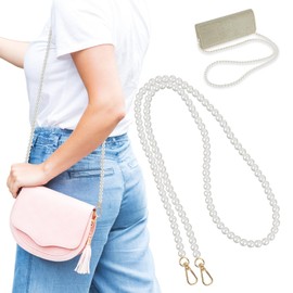 Amabro Pearl Chain Strap, 47" Imitation Pearl Bead Purse Strap Crossbody Bag Chain Replacement Pearl Handle Chains Accessories with Metal Buckles for Handbag Clutch Purse Phone Strap