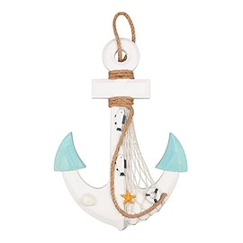 13" Nautical Wooden Anchor with Rope Nautical Beach Wood Anchor Wall Art Decor Door Hanging Ornament Beach Theme Home Decoration (White&Green)