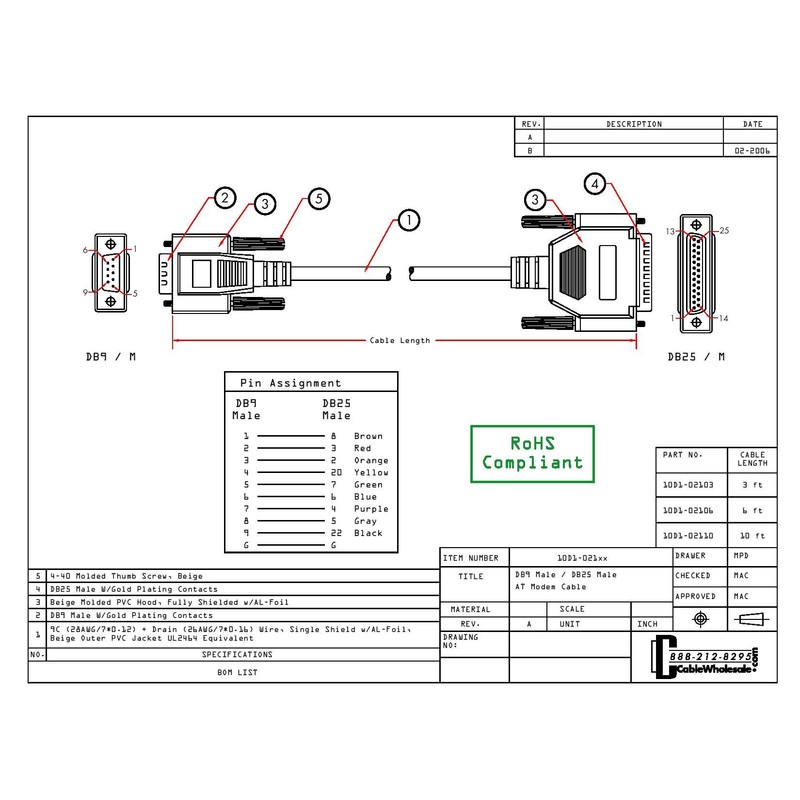 CableWholesale 6-Feet Molded DB9 Male/DB25 Male, 9C, (10D1-02106)