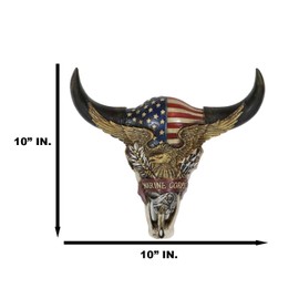 Western Patriotic Bull Cow Skull W/ American Flag Bald Eagle Marine Wall Decor