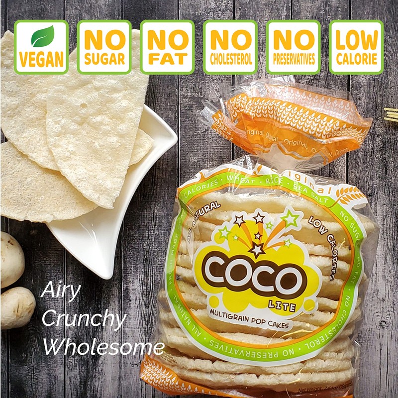 4 PACK COCO LITE ORIGINAL Popped Rice Cakes, Non-GMO, Light