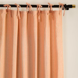 THE ART BOX Gauze Striped Curtains, Boho Linen Gauze Tie Top Hanging Curtains Light Filtering Door Window Treatment 2 Panel Drapes for Living Room Home Décor Orange (72"x42" Each Panel)