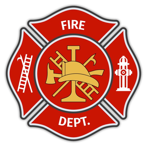 Fire Dept Maltese Cross Shaped Sticker - Red Yellow Firefighter,