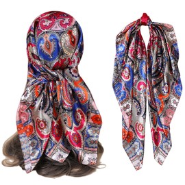 FAIRYGATE Purple Scarf for Women UK Satin Scarf Vintage Colourful Paisley Ladies Scarfs Pattern Large Square Hairscarf Headscarf Headdress Women's Silk Scarves Bandana 89021