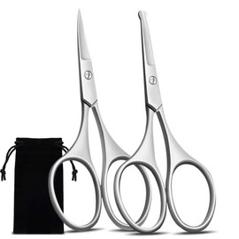 Tijeras para el cabello facial para hombres y mujeres, cejas, cabello de nariz, barba, pestañas, bigote, kit de recorte de pelo de orejas, puntas de seguridad curvadas y redondeadas, 2 unidades, color