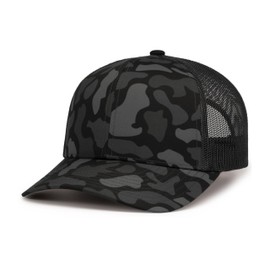 Pacific Headwear Standard Duck Camo Trucker Snapback Cap, Blackout/Lt Charcoal/Blackout